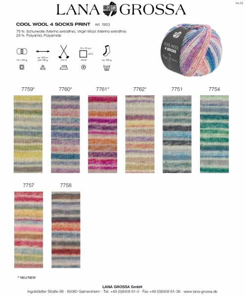 Lana Grossa Cool Wool 4 Socks print by Tanja Steinbach - freie Farbwahl
