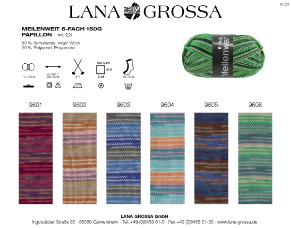 Lana Grossa Meilenweit 6-fach Papillion 150g - freie Farbwahl