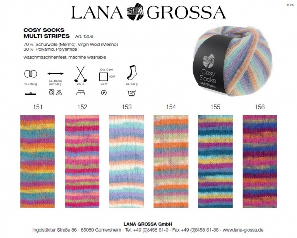 Lana Grossa Cosys Socks Soft/Multi Stripes - freie Farbwahl