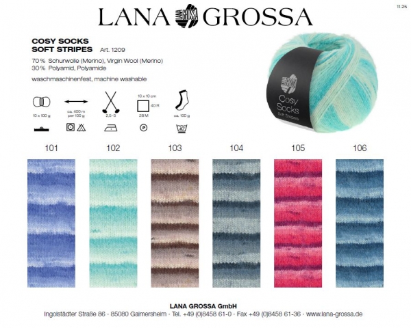 Lana Grossa Cosys Socks Soft/Multi Stripes - freie Farbwahl