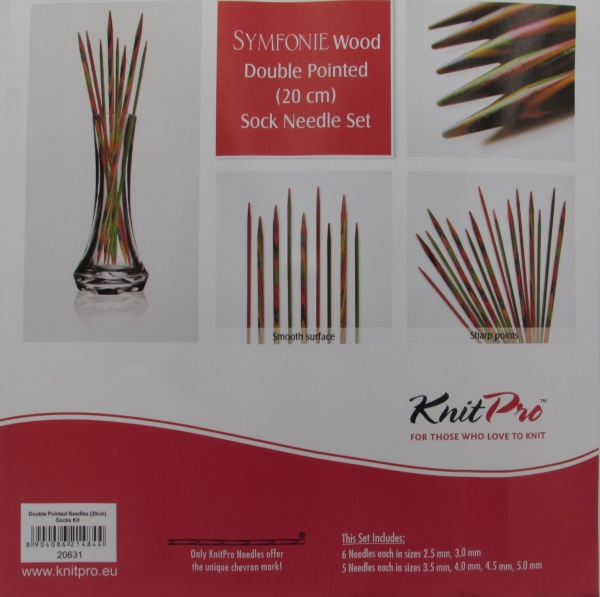 Knit Pro Symfonie Holz Nadelspiele Set 20 cm Länge Nadelspiel Sockennadeln
